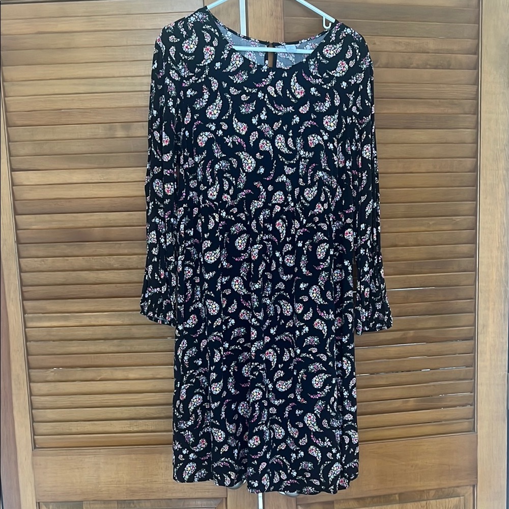 Old Navy Black Floral Maternity Sheath Dress Long Sleeve Crew Neck
